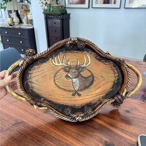 Vintage Hunting Lodge/Cabin/Rustic/Cowboy TRAY With A Deer/Rope/Antler Design